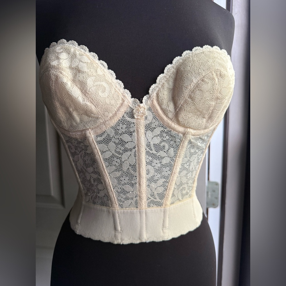 Vintage Adonna JCPenney bridal wedding lace bra bustier corset, size 34B